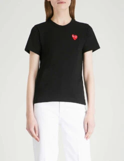Comme Des Garçons Play Heart Logo-embroidered Cotton-jersey T-shirt -Sweaty Bety Clothing Shop 143 2000022 P1T107 S BLACK ALT02