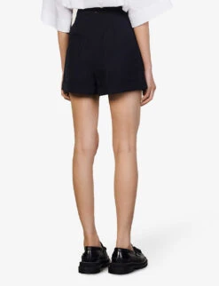 Sandro Siena High-waisted Wool-blend Shorts -Sweaty Bety Clothing Shop R03631092 NAVYBLUE ALT03