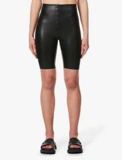 Commando Fitted High-rise Faux-leather Shorts -Sweaty Bety Clothing Shop R03742244 BLACK ALT02