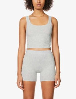 Ribbed Stretch-cotton Tank Top -Sweaty Bety Clothing Shop R03766871 S LIGHTHEATHERGREY ALT02