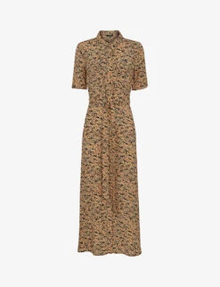 Whistles Bark-print Short-sleeved Midi Shirt Dress