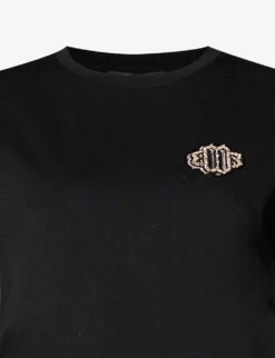 Maje Logo- Embroidered Cotton-jersey T-shirt -Sweaty Bety Clothing Shop R03802228 NOIRGRIS ALT02