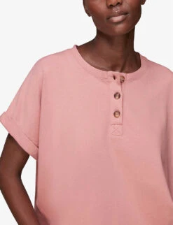 Whistles Button-detail Cotton Henley T-shirt -Sweaty Bety Clothing Shop R03804442 PINK ALT03