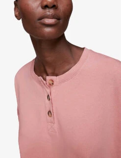 Whistles Button-detail Cotton Henley T-shirt -Sweaty Bety Clothing Shop R03804442 PINK ALT04
