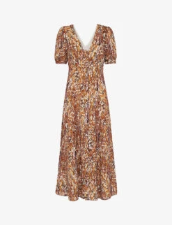 Whistles Marble-print Silk Midi Dress