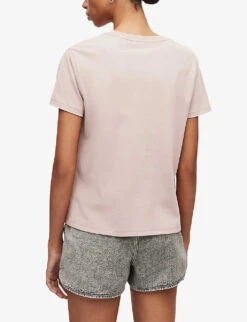 AllSaints Grace Logo-embroidered Cotton-jersey T-shirt -Sweaty Bety Clothing Shop R03814577 TAINTEDPINK ALT03
