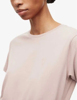 AllSaints Grace Logo-embroidered Cotton-jersey T-shirt -Sweaty Bety Clothing Shop R03814577 TAINTEDPINK ALT04