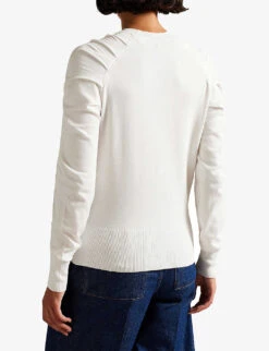 Ted Baker Pyiton Pleated-shoulder Knitted Sweater -Sweaty Bety Clothing Shop R03816235 WHITE ALT03