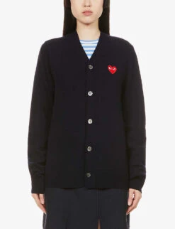 Comme Des Garçons Play Heart-embroidered Wool Cardigan -Sweaty Bety Clothing Shop R03829845 NAVY ALT02