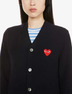 Comme Des Garçons Play Heart-embroidered Wool Cardigan -Sweaty Bety Clothing Shop R03829845 NAVY ALT04