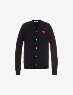 Comme Des Garçons Play Heart-embroidered Wool Cardigan