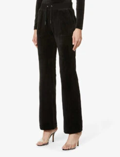 Juicy Couture Rhinestone-embellished Straight-leg Mid-rise Velour Jogging Bottoms -Sweaty Bety Clothing Shop R03848699 BLACK ALT02