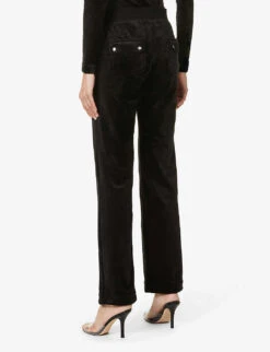 Juicy Couture Rhinestone-embellished Straight-leg Mid-rise Velour Jogging Bottoms -Sweaty Bety Clothing Shop R03848699 BLACK ALT03