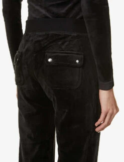Juicy Couture Rhinestone-embellished Straight-leg Mid-rise Velour Jogging Bottoms -Sweaty Bety Clothing Shop R03848699 BLACK ALT04