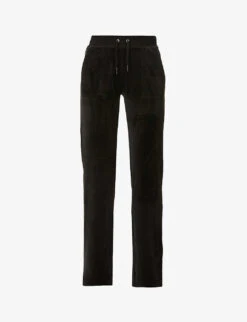 Juicy Couture Rhinestone-embellished Straight-leg Mid-rise Velour Jogging Bottoms
