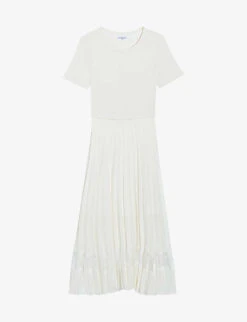CLAUDIE PIERLOT Lace-insert Pleated Cotton Midi Dress