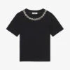Sandro Merlin Embroidered Rhinestone-embellished Cotton-jersey T-shirt -Sweaty Bety Clothing Shop R03862957 NOIRGRIS M