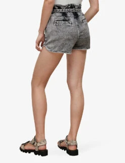 AllSaints Dale Paperbag-waist High-rise Stretch-denim Shorts -Sweaty Bety Clothing Shop R03875945 SNOWBLACK ALT03