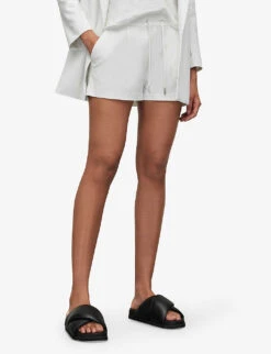 AllSaints Aleida Tri Drawstring-waistband Stretch-woven Shorts -Sweaty Bety Clothing Shop R03876076 OPTICWHITE ALT02