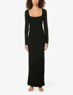 Soft Lounge Long-sleeve Stretch-jersey Nightdress -Sweaty Bety Clothing Shop R03877156 ONYX ALT02