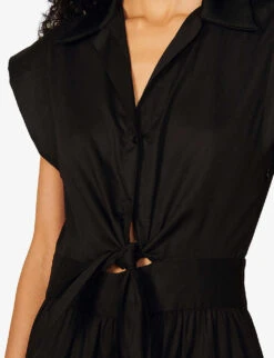 Sandro Fifi Ruffled Cotton Mini Dress 13 Sandro Fifi Ruffled Cotton Mini Dress -Sweaty Bety Clothing Shop R03878225 NOIRGRIS ALT05