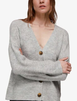 Whistles Ribbed V-neck Knit Cardigan 9 Whistles Ribbed V-neck Knit Cardigan -Sweaty Bety Clothing Shop R03897325 GREY ALT02