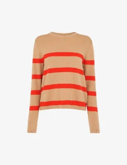 Whistles Stripe-detail Crew-neck Knitted Cotton Jumper