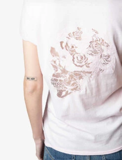 Zadig & Voltaire Story Fishnet-detail Cotton-jersey T-shirt -Sweaty Bety Clothing Shop R03909478 PARME ALT04