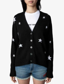 Zadig & Voltaire Mirka Star-pattern Cashmere Cardigan -Sweaty Bety Clothing Shop R03910123 NOIR ALT02