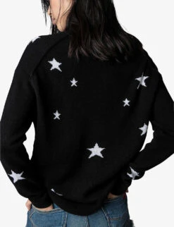 Zadig & Voltaire Mirka Star-pattern Cashmere Cardigan -Sweaty Bety Clothing Shop R03910123 NOIR ALT03