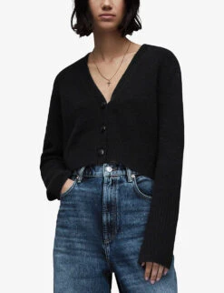AllSaints Wick V-neck Knitted Cardigan -Sweaty Bety Clothing Shop R03924307 BLACK ALT02