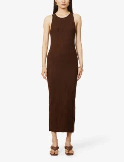 Billie Twisted-back Knitted Maxi Dress -Sweaty Bety Clothing Shop R03932091 BROWN ALT02