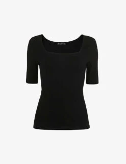 Whistles Square-neck Puffed-shoulder Stretch-woven T-shirt