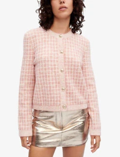 Maje Malo Checked Knitted Cardigan -Sweaty Bety Clothing Shop R03947798 ROSES ALT02