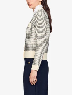 Sandro Octobre Striped V-neck Wool-blend Cardigan -Sweaty Bety Clothing Shop R03948191 NATURELS ALT02