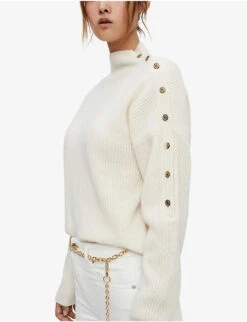 Maje Mandarine Funnel-neck Ribbed Cashmere Jumper 9 Maje Mandarine Funnel-neck Ribbed Cashmere Jumper -Sweaty Bety Clothing Shop R03958320 BLANC ALT02