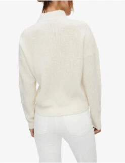 Maje Mandarine Funnel-neck Ribbed Cashmere Jumper 10 Maje Mandarine Funnel-neck Ribbed Cashmere Jumper -Sweaty Bety Clothing Shop R03958320 BLANC ALT03