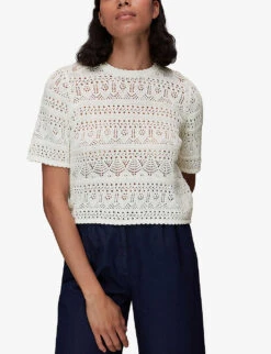 Whistles Elvie Crochet Cotton T-shirt -Sweaty Bety Clothing Shop R03959799 CREAM ALT02