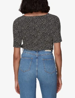 Whistles Ink Leopard-print Ruched Woven T-shirt -Sweaty Bety Clothing Shop R03963065 BLACK ALT03