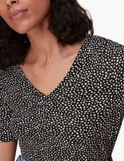 Whistles Ink Leopard-print Ruched Woven T-shirt -Sweaty Bety Clothing Shop R03963065 BLACK ALT04