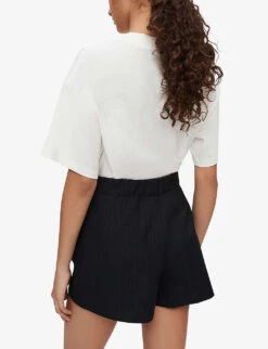 Maje Ilena Pinstripe High-rise Stretch-woven Shorts -Sweaty Bety Clothing Shop R03968990 NOIRGRIS ALT03