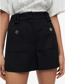 Maje Ilena Pinstripe High-rise Stretch-woven Shorts -Sweaty Bety Clothing Shop R03968990 NOIRGRIS ALT04