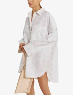 By Malina Diana Logo-print Cotton Shirt Dress -Sweaty Bety Clothing Shop R03973268 WHITE ALT02