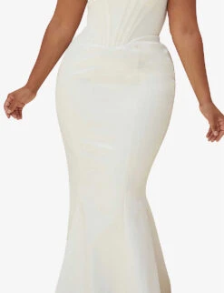 Ines Flared Satin Wedding Dress 11 Ines Flared Satin Wedding Dress -Sweaty Bety Clothing Shop R03983460 IVORY ALT04