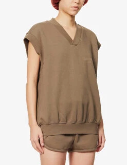 Logo-embossed V-neck Cotton-blend Sweatshirt -Sweaty Bety Clothing Shop R03991643 WOOD ALT02