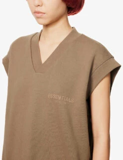 Logo-embossed V-neck Cotton-blend Sweatshirt -Sweaty Bety Clothing Shop R03991643 WOOD ALT04