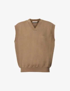 Logo-embossed V-neck Cotton-blend Sweatshirt