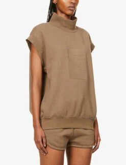 ESSENTIALS High-neck Brand-badge Cotton-blend Top -Sweaty Bety Clothing Shop R03991646 WOOD ALT02