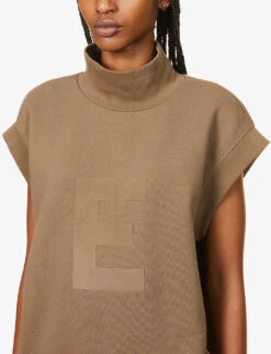 ESSENTIALS High-neck Brand-badge Cotton-blend Top -Sweaty Bety Clothing Shop R03991646 WOOD ALT04