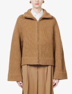 Joseph Zip-through Relaxed-fit Cotton-blend Cardigan -Sweaty Bety Clothing Shop R03996012 CAMEL ALT02